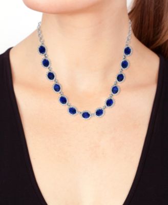 EFFY&reg; Lab Grown Sapphire (27-1/6 ct. t.w.) &  Lab Grown Diamond (4-5/8 ct. t.w.) Halo 18" Collar Necklace in 14k White Gold