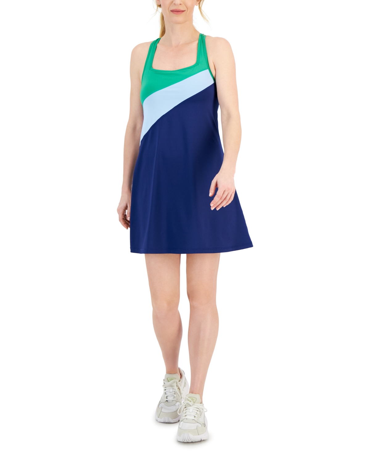 Shop Id Ideology Women's Colorblocked Performance Dress, Created For Macy's In Tartan Blue