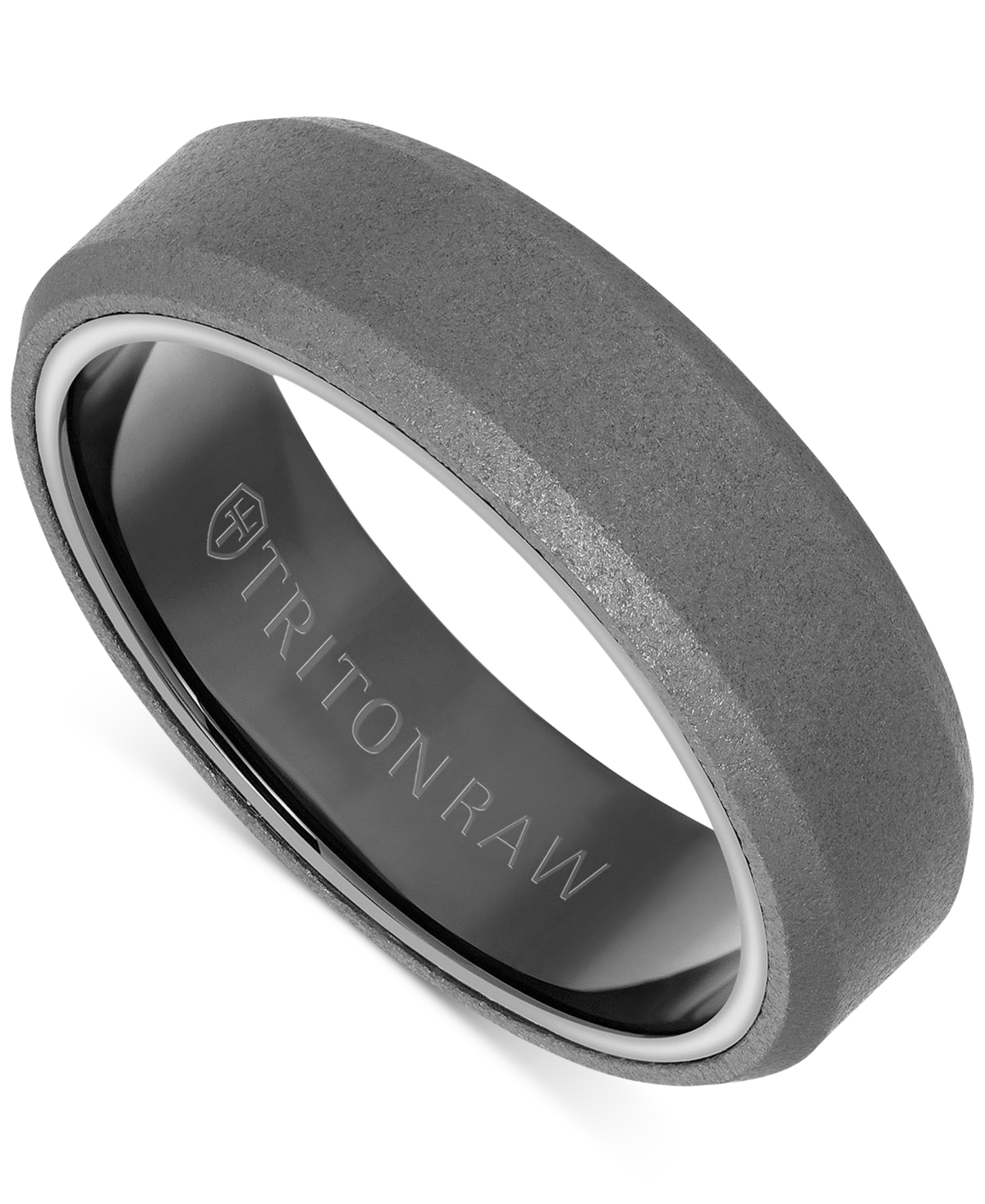 Shop Triton Men's Meteorite Insert Round Edge Wedding Band In Tungsten Carbide In Gray