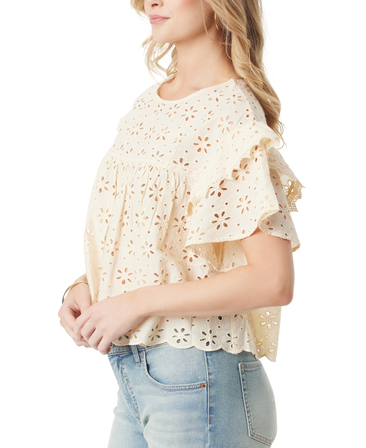 Shop Jessica Simpson Women's Maja Cotton Eyelet-embroidered Top In Parchment