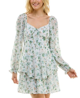 Crystal Doll - Juniors' Long-Sleeve Tiered Emma Dress