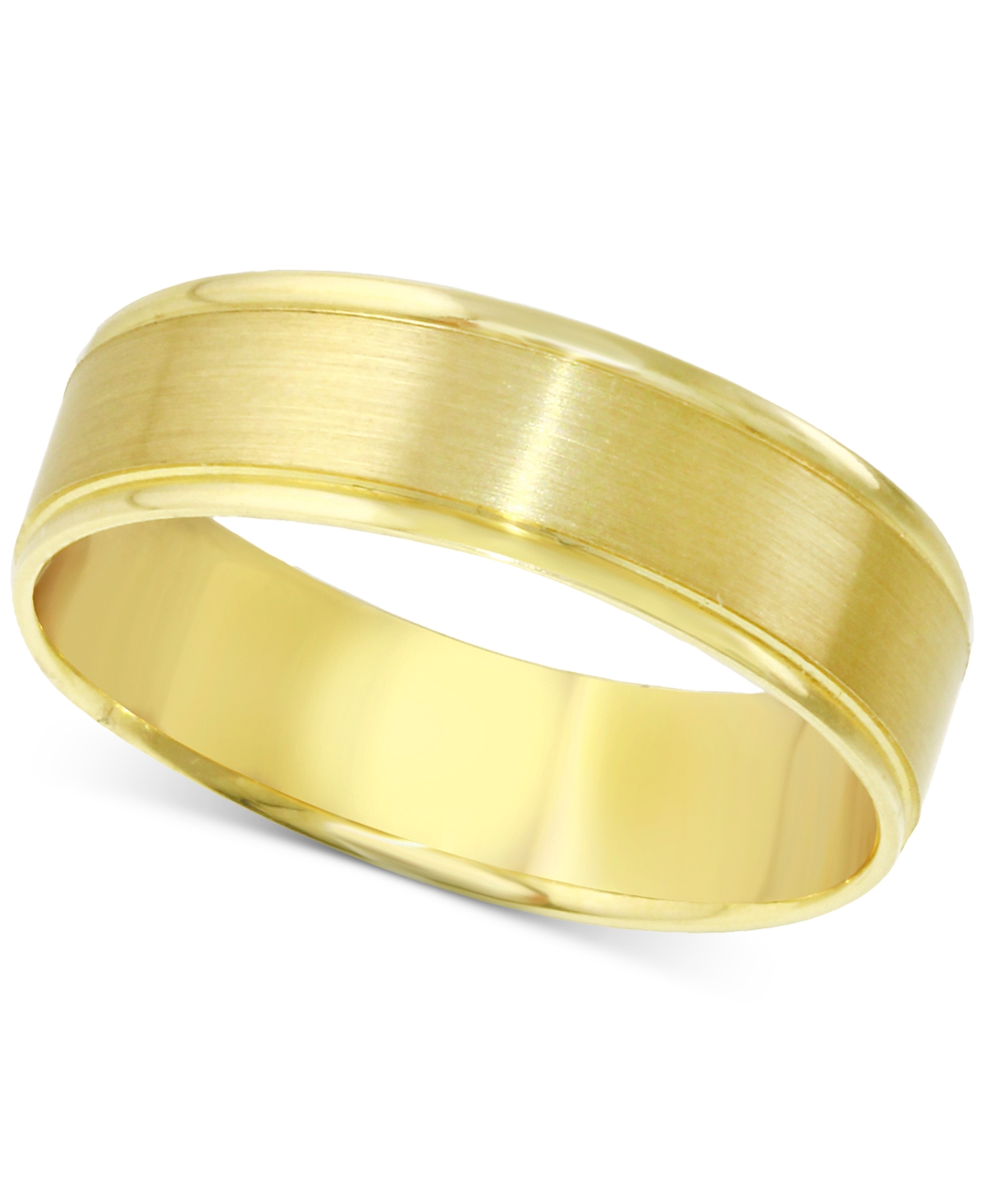 Shop Macy's Men's Polished & Textured Beveled Edge Wedding Band In 14k Gold In Yellow Gold