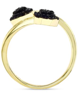 Black Cubic Zirconia Two Heart Bypass Ring in Sterling Silver