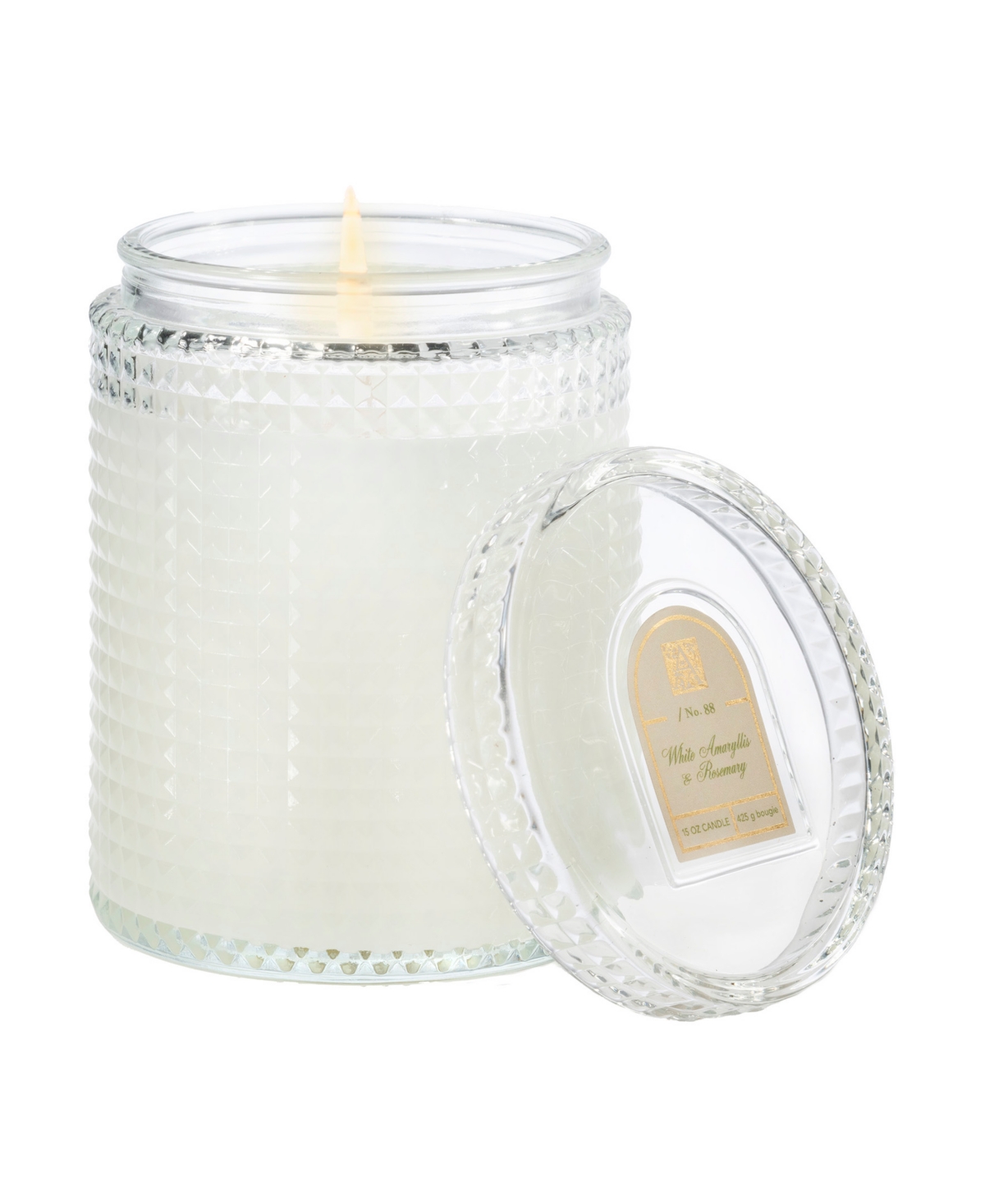 Amaryllis Rosemary Textured Glass Candle, 15 oz - White