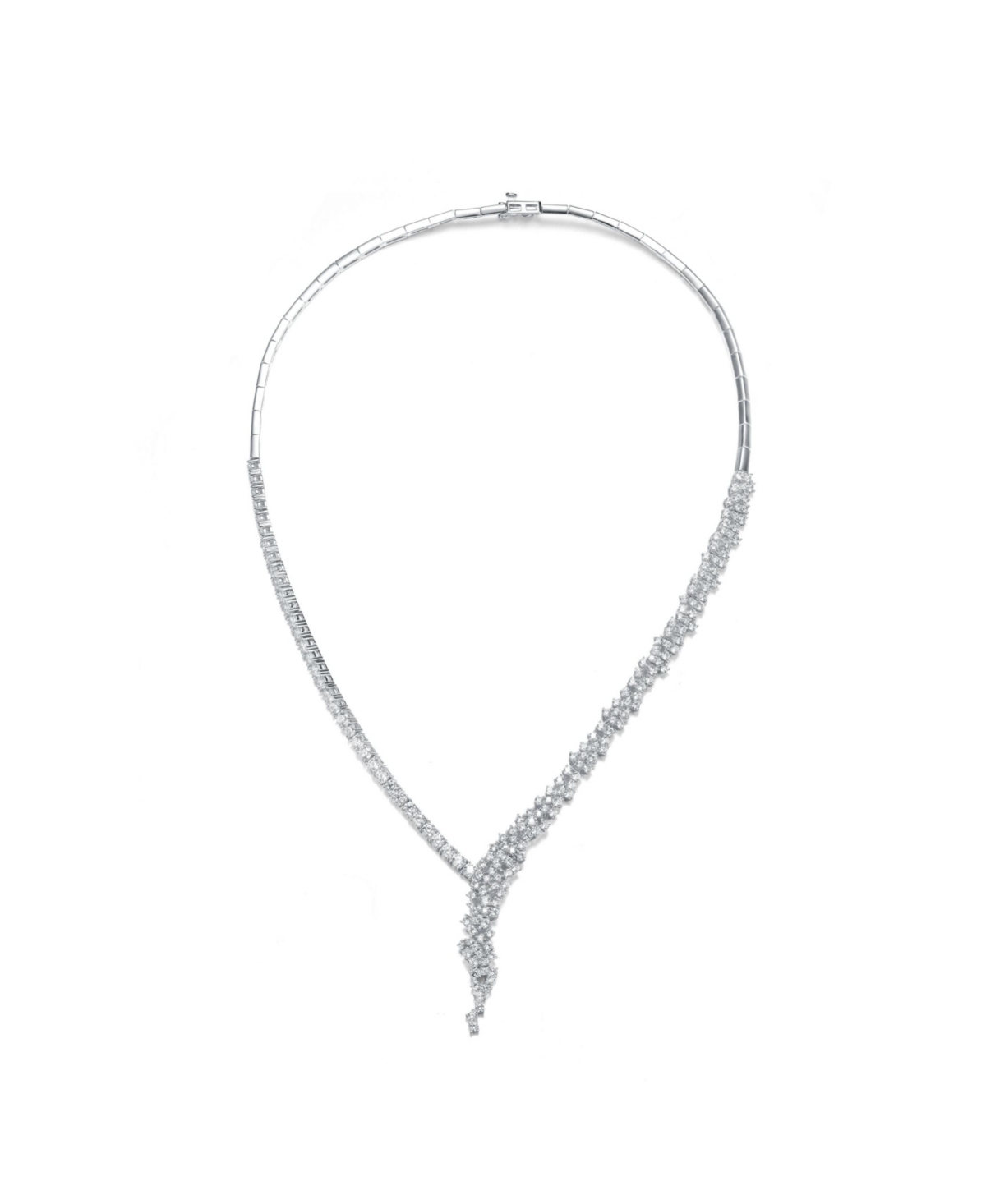 Sterling Silver White Gold Plated with Clear Round Cubic Zirconia Cluster Necklace - Silver
