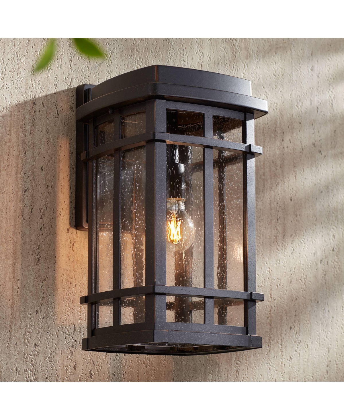 Neri Mission Industrial Box-Shaped Outdoor Wall Light Fixture Oil Rubbed Bronze 16" Clear Seedy Glass for Exterior House Porch Patio Outside Deck Fron