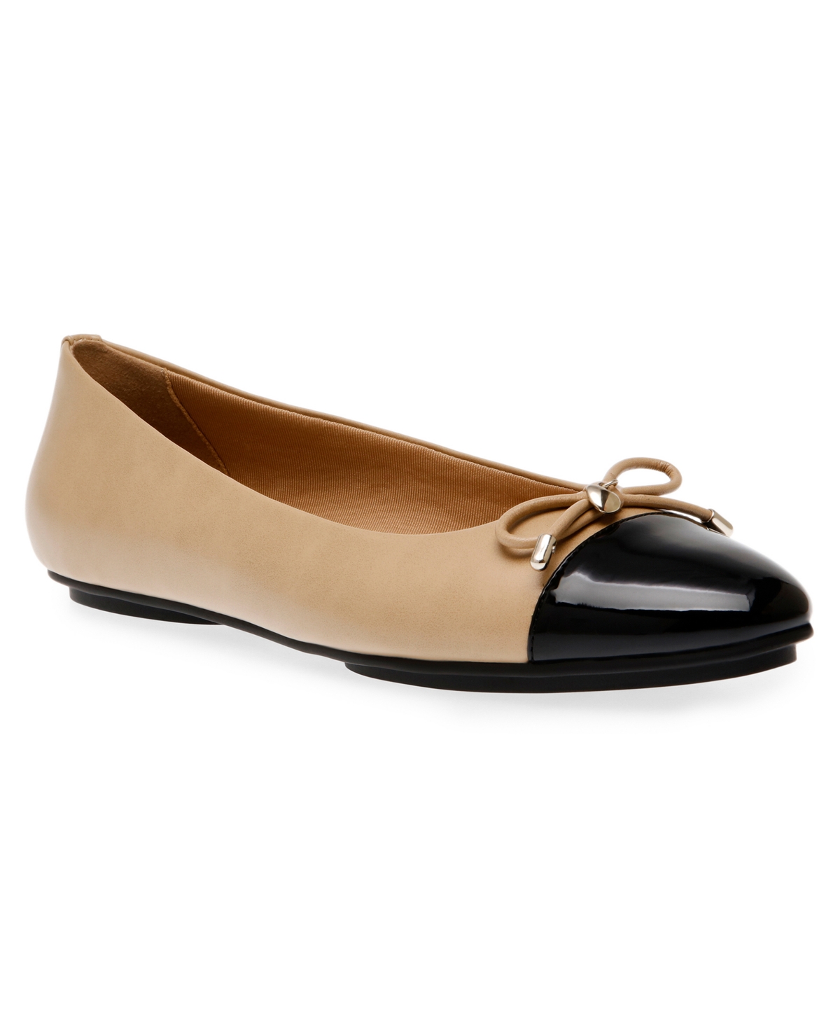 Shop Anne Klein Women's Luci Flats In Nude,black Smooth,patent