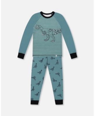 Deux Par Deux Organic Cotton Long Sleeve Two Piece Pajama Set - Printed Mechanical Dinosaur Deux Par Deux Organic Cotton Long Sleeve Two Piece Pajama Set - Printed Mechanical Dinosaur