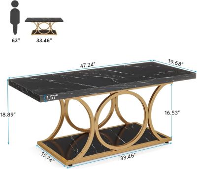 47.24" Modern Coffee Table 2-Tier Faux Marble Wood with Geometric Metal Legs, Stylish & Functional for Living Room Black Friday 2024 Deal
