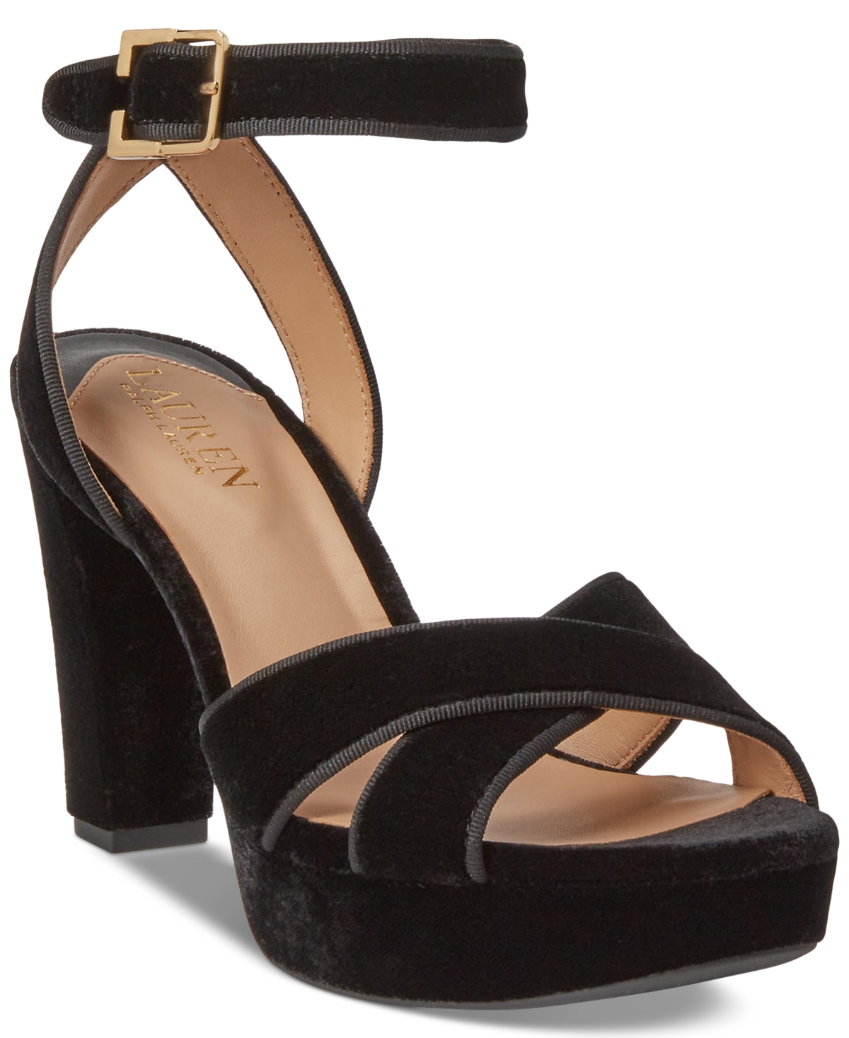 Lauren Ralph Lauren Women's Sasha Ankle-strap Platform Dress Sandals In Black Velvet