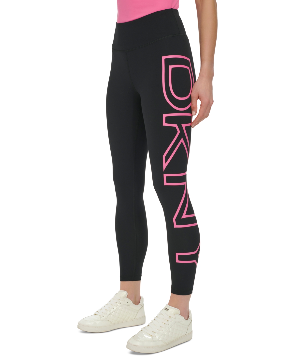 Shop Dkny Sport Women's High-waist Logo-print 7/8 Leggings In Black W,azalea Logo