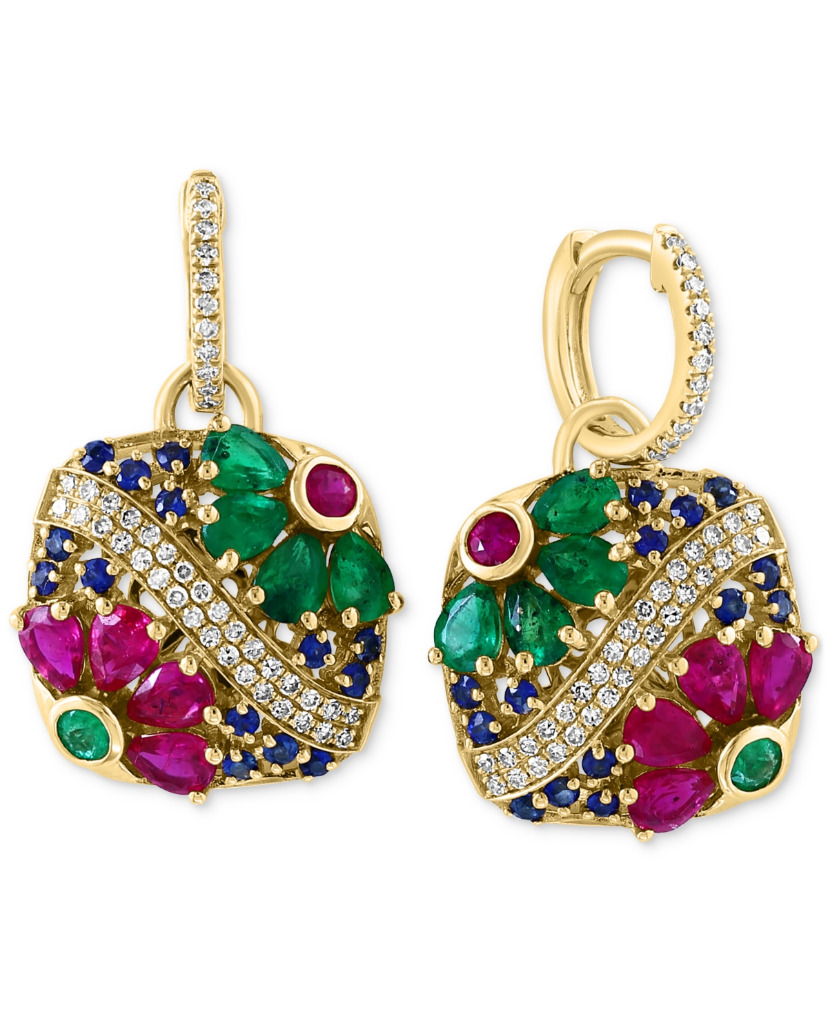 Effy Collection Effy Multi-gemstone (3-3/4 Ct. T.w.) & Diamond (1/3 Ct. T.w.) Flower Drop Earrings In 14k Gold In Yellow Gold