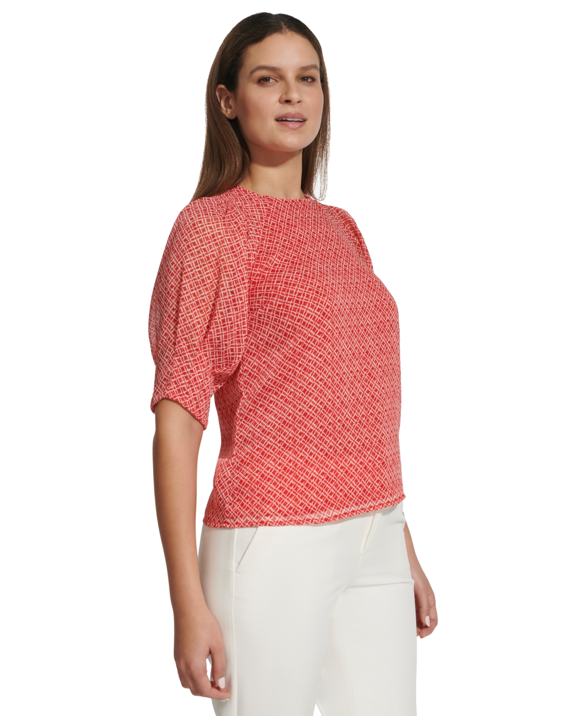 Shop Tommy Hilfiger Women's Geometric-print Tie-back Top In Risk Red Multi