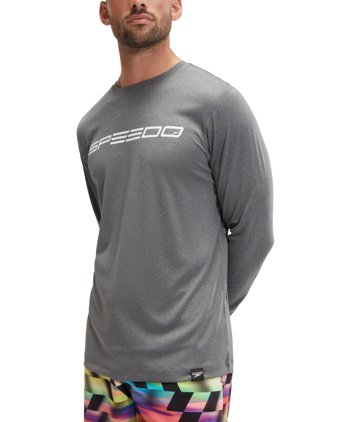 Men's Long Sleeve Crewneck Performance Graphic Swim Shirt - Anthracite