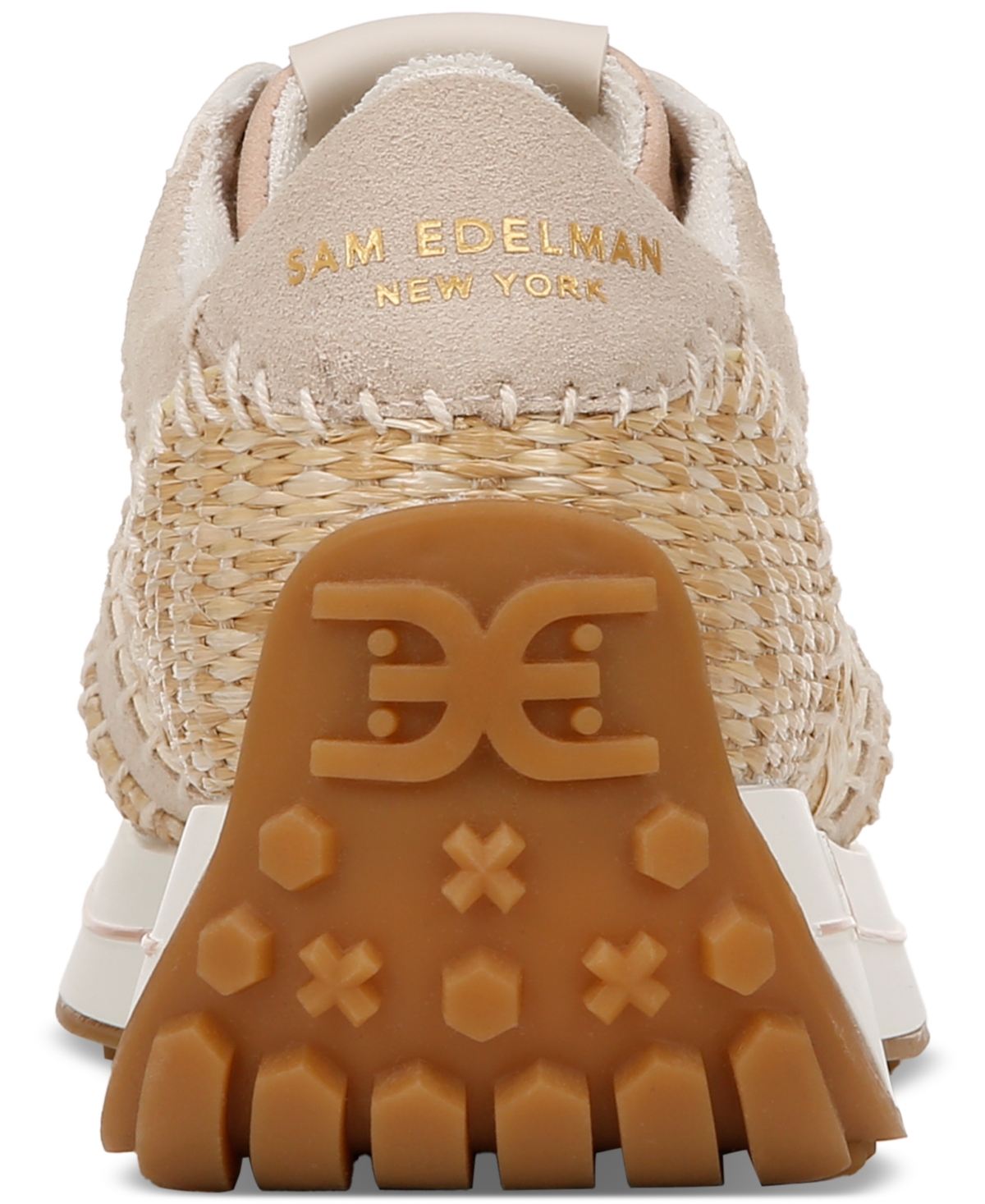 Shop Sam Edelman Women's Jianna Raffia Lace-up Trainer Sneakers In Warm Sand,dark Natural