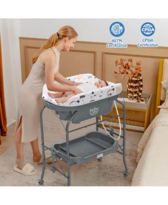 Portable Baby Changing Table with Storage Basket and Shelves