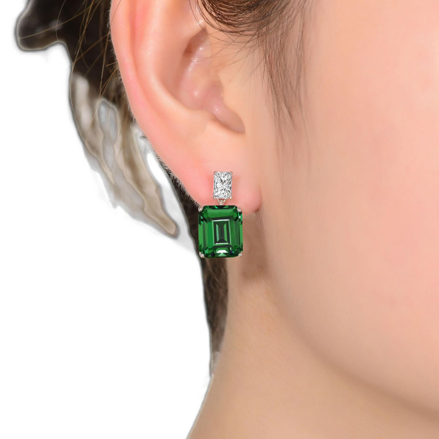 Brilliant White Gold Plated Colored CZ Stud Drop Earrings