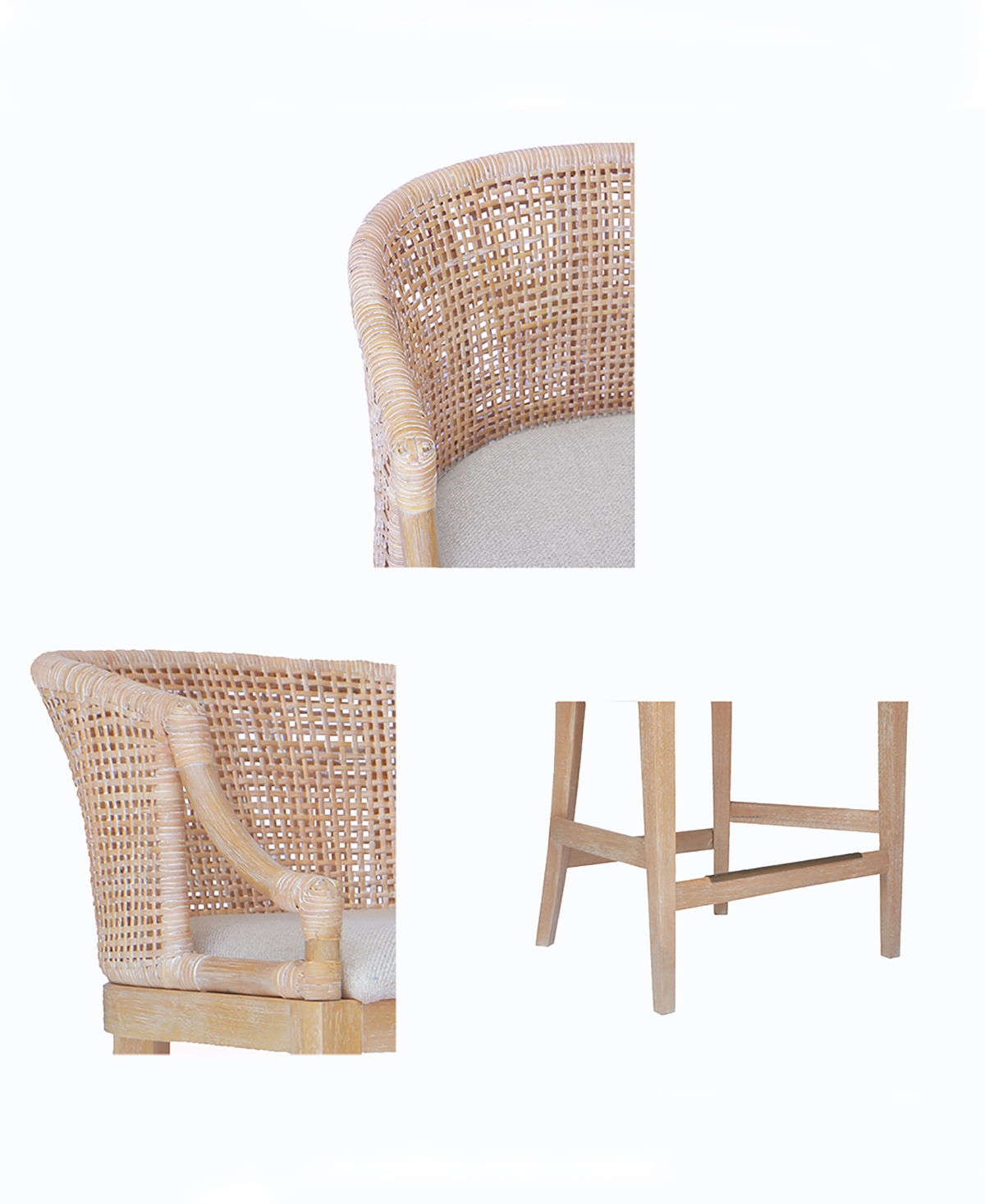 Martha Stewart Collection Martha Stewart Playa 23" Handcrafted Rattan Solid Wood Counter Stool In Natural Whitewash