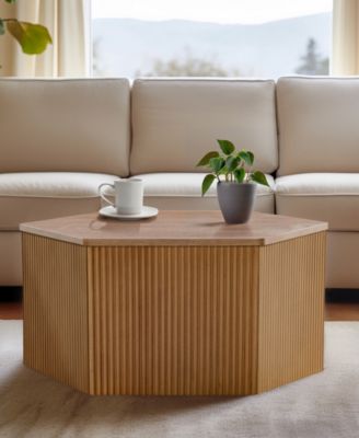 Honey 29.5" Solid Wood Frame Fluted Hexagon Coffee Table