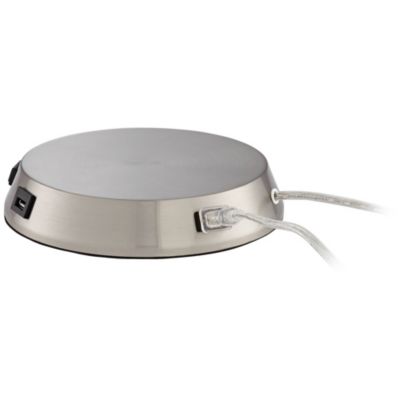 Modern Workstation Table Lamp Base with USB and AC Power Outlet Universal Charging Brushed Nickel Touch On Off Sensor for Living Room Bedroom Bedside Nightstand Office Family - 360 Lighting