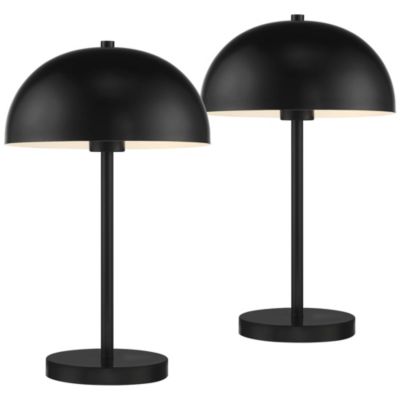 Rhys Modern Mid Century Luxury Accent Table Lamps 19 1/2" High Set of 2 Black Metal Dome Shaped Shade for Bedroom Living Room Bedside