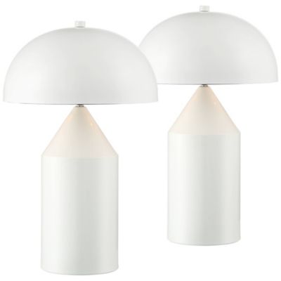 Felix Modern Accent Table Lamps 19" High Set of 2 White Metal Mushroom Dome Shade for Bedroom Living Room Bedside Nightstand Office Kids