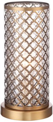 Modern Accent Table Lamp 12" High Brass Metal Lattice Outer Mercury Glass Inner Shade for Bedroom Bedside Nightstand