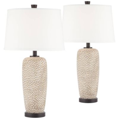 Anna 27 1/4" Tall Modern Coastal Table Lamps Set of 2 Beige Pebbled White Shade Living Room Bedroom Bedside