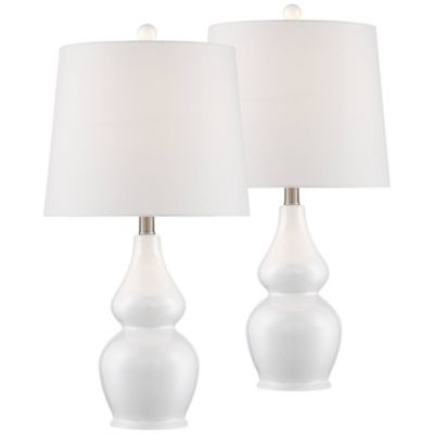 Jane Modern Table Lamps 25" High Set of 2 White Ceramic Fabric Drum Shade for Bedroom Living Room House Bedside Nightstand Office Family
