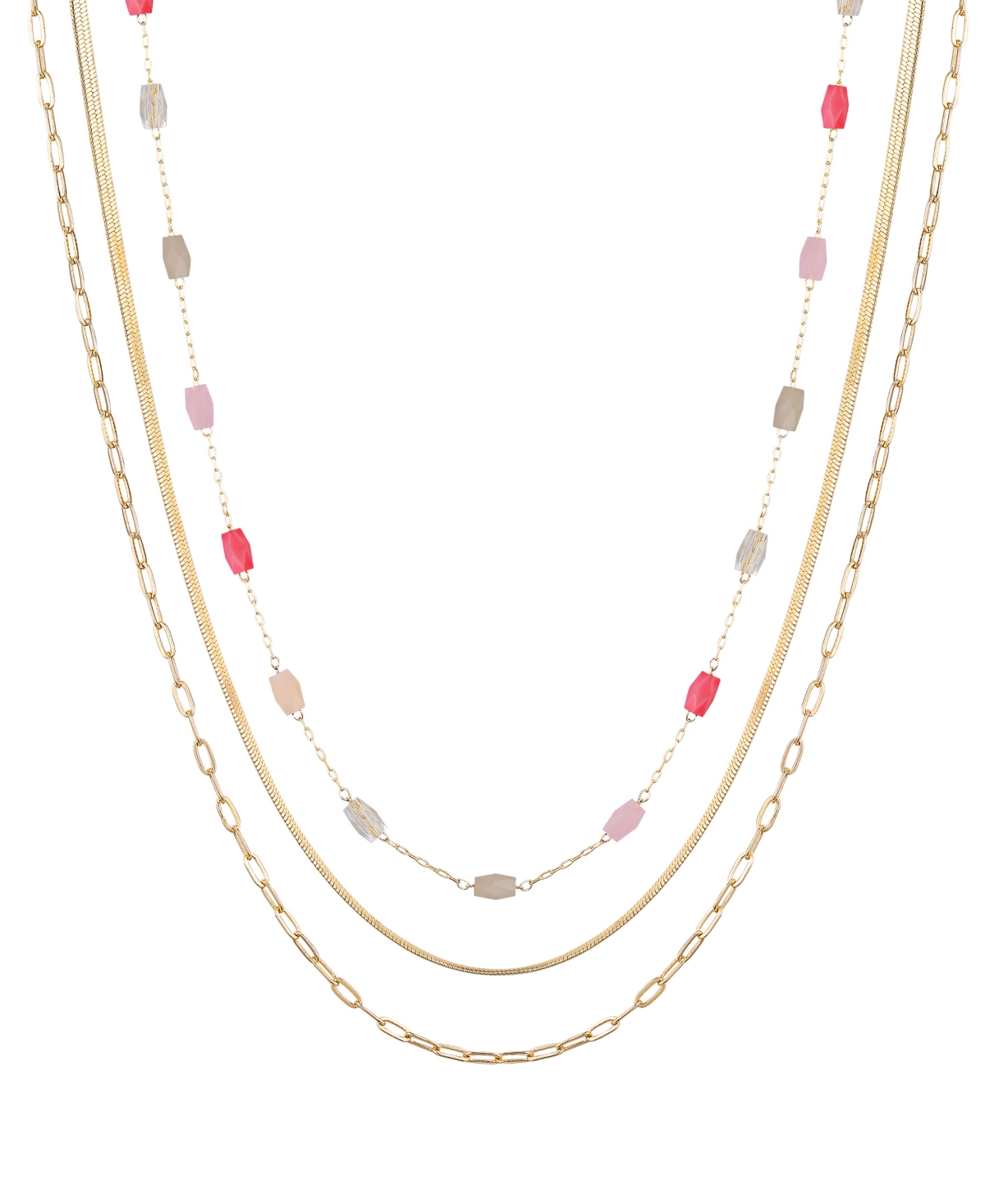 Unwritten Multi Color Crystal Herringbone Paperclip Layered Necklace In Pink