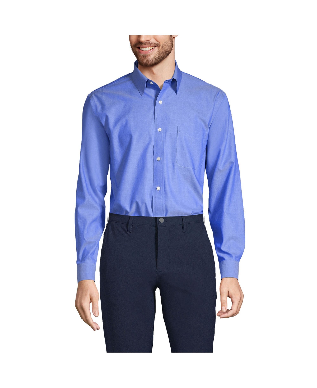 Lands' End Men's Solid No Iron Supima Pinpoint Straight Collar Dress Shirt