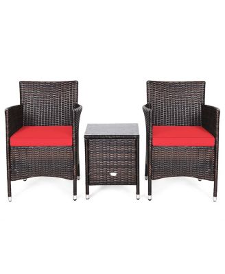 3-Piece Patio Rattan Wicker Conversation Furniture Set