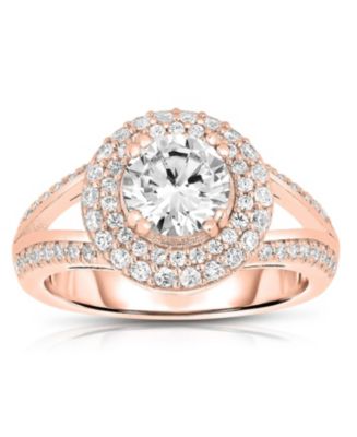 Genevive Sterling Silver CZ Pave Double Halo Split-Shank Statement Ring ...