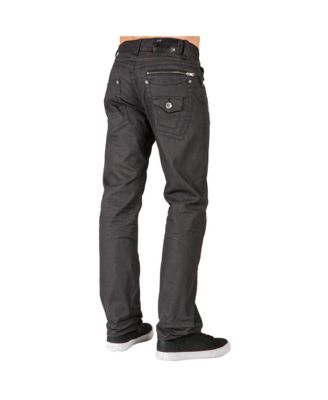 Men's Relaxed Straight Leg Premium Denim Jeans Black Coated Throwback Style Zipper Trim Pockets