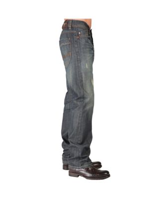 Men's Relaxed Straight Distressed Vintage like Tint & Whisker Denim Jeans