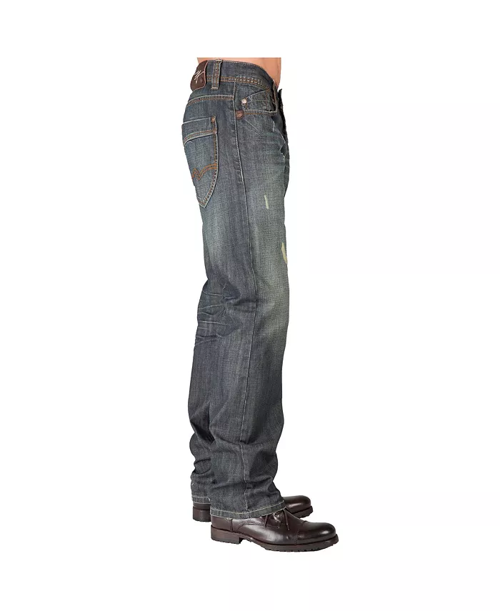 Men's Relaxed Straight Distressed Vintage like Tint & Whisker Denim Jeans - thumbnail 3