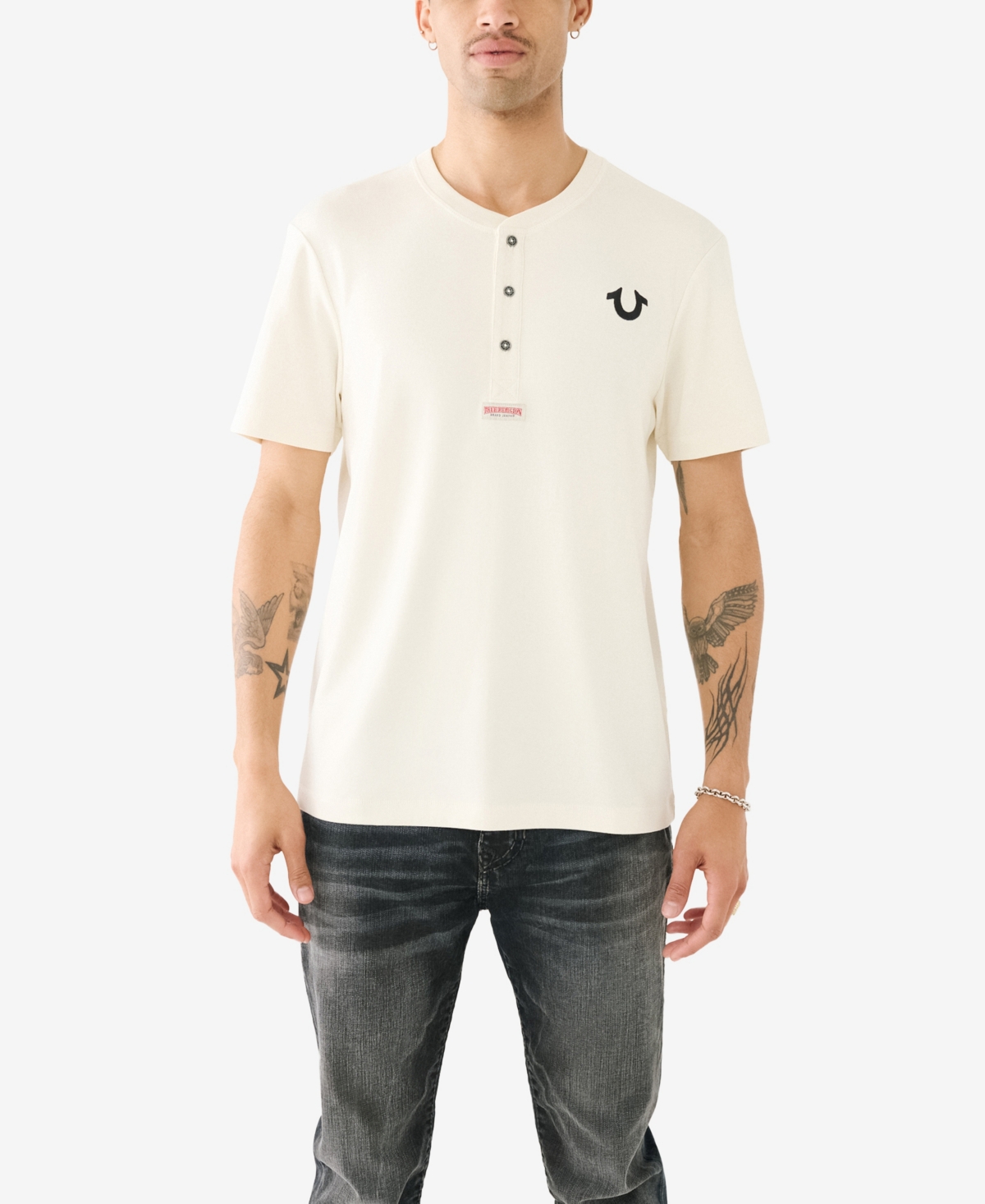 True Religion Men's Short Sleeve Bio Henley Shirt In Winter White