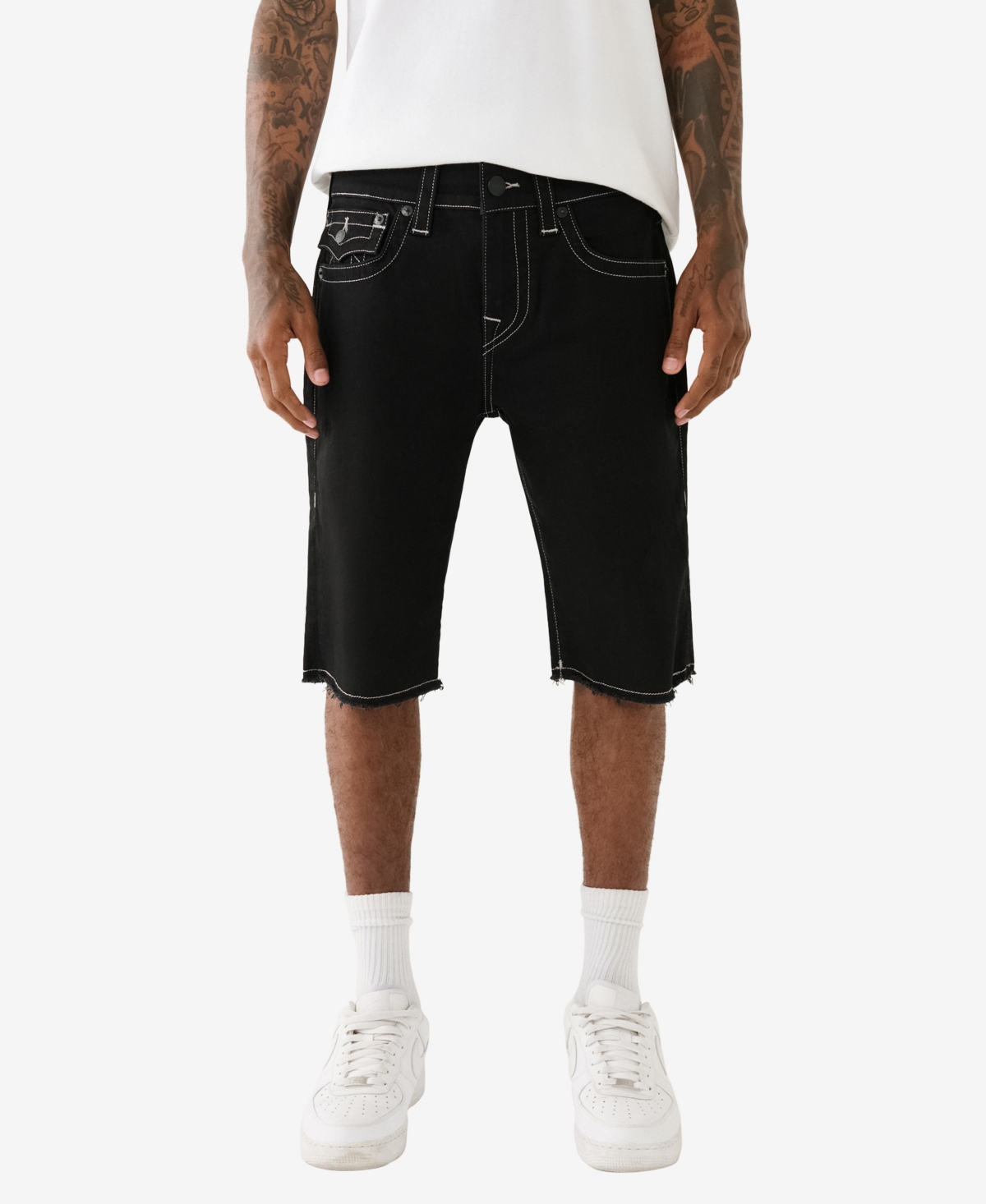 True Religion Ricky Flap Denim Shorts In Rinse Black