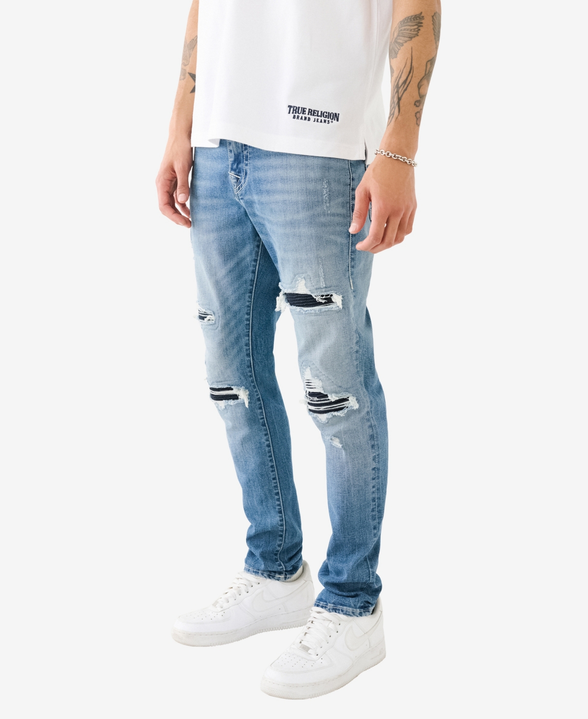Shop True Religion Men's Matt Ultra Skinny Moto Jeans In Bond St Medium Wash With Rips