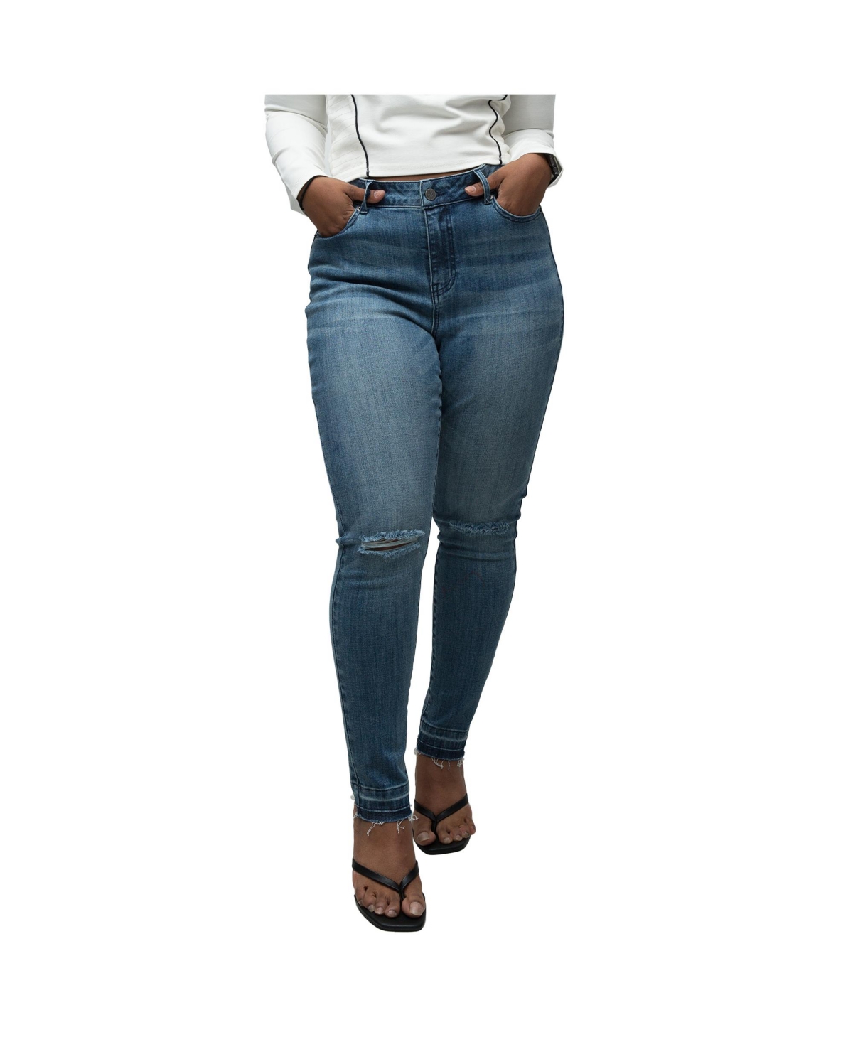 Women's Plus size Curvy Fit High Rise Release Hem Cropped Ankle Jeans - Dark blue