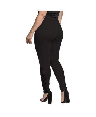 Women's Plus Size Interlaced Mesh Leggings With Side Pockets