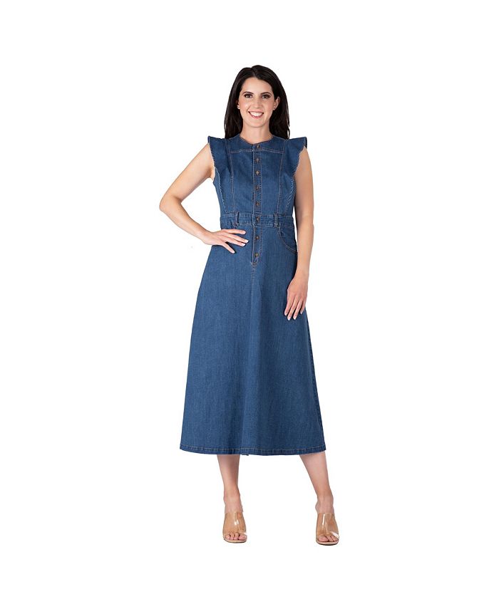 Standards Practices Women s Ruffle Sleeveless A Line Midi Denim