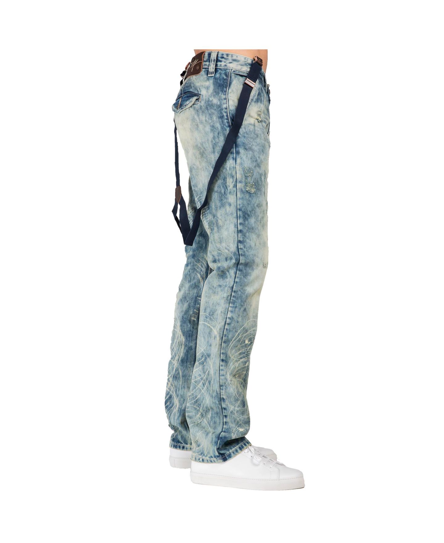 Мужские джинсы Level 7 Slim Straight Premium Jeans Distressed Acid Washed with Suspenders, цвет: Twister — фото 3