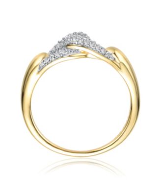 Sterling Silver 14k Yellow Gold Plated with Cubic Zirconia Entwined Double Curb Chain Ring