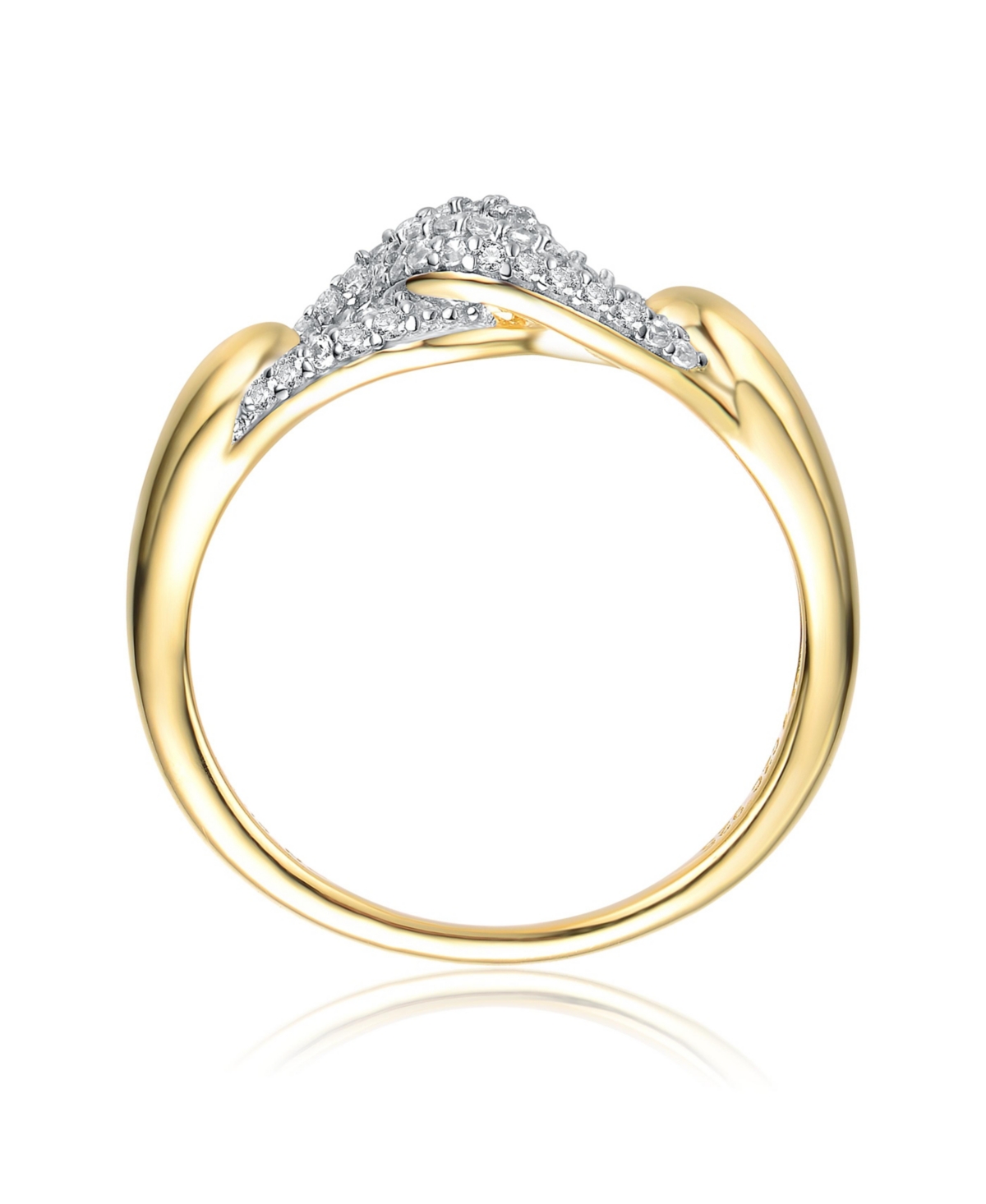 Sterling Silver 14k YellowPlated with Cubic Zirconia Entwined Double Curb Chain Ring - Gold