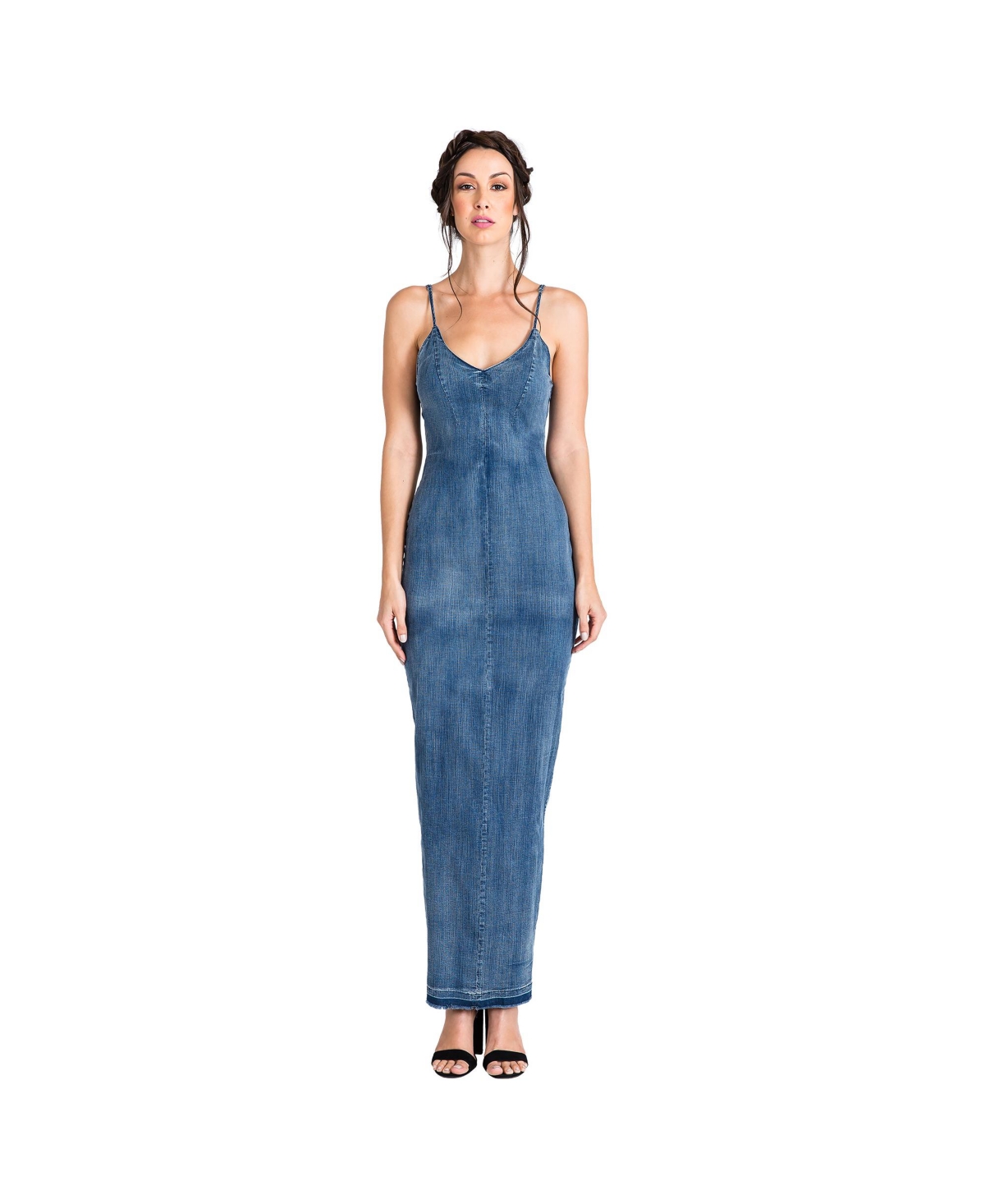 Women's V-Neck Tencel Denim Maxi Slip Dress - Blue mystique