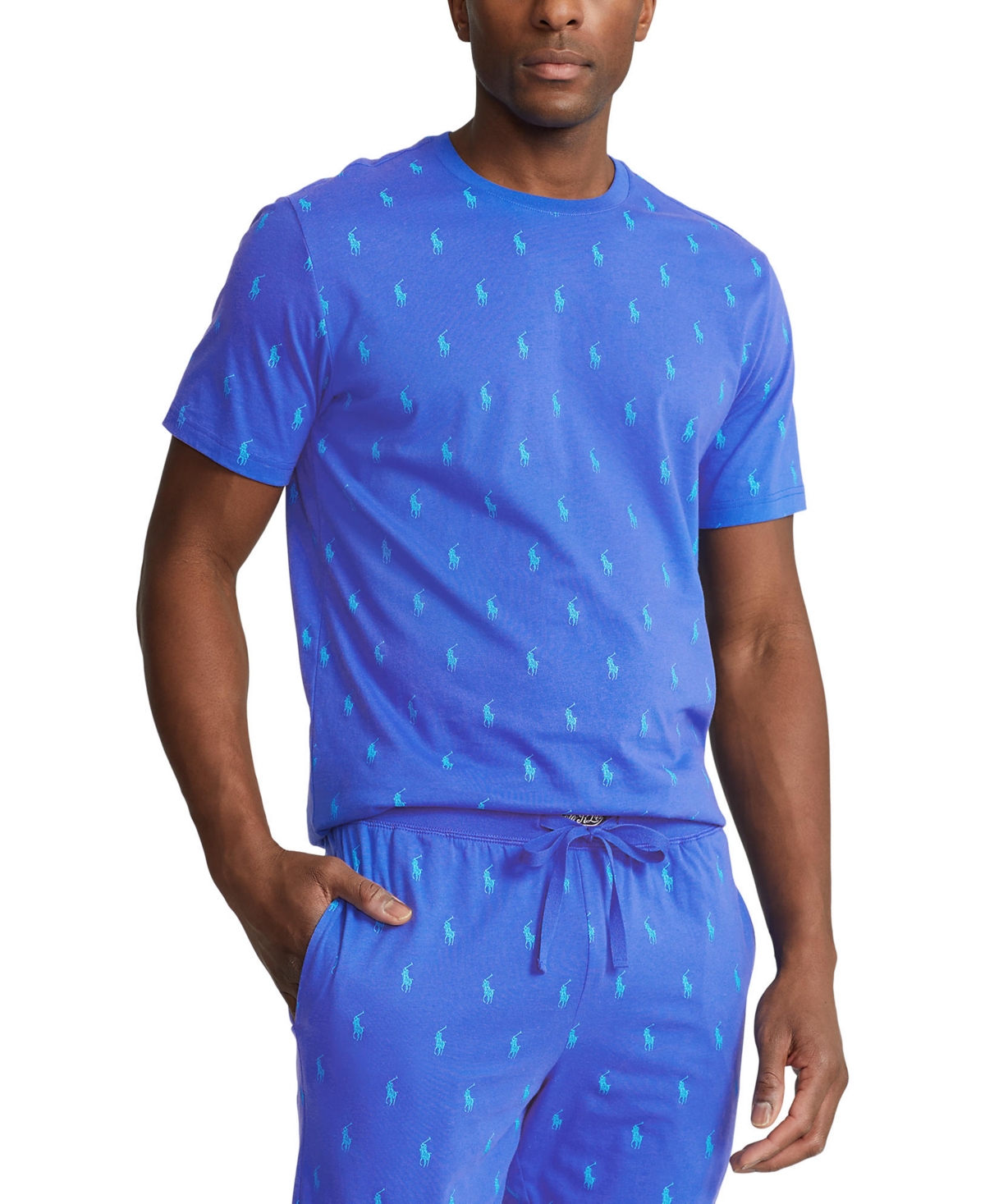 Polo Ralph Lauren Men's Printed Polo Player Sleep Shirt In New Iris,hawaiin Ocean Aopp
