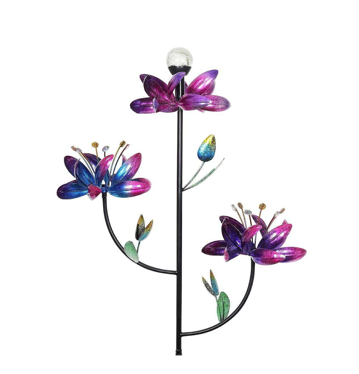 Solar Triple Flower Wind Spinner, Primary Multi
