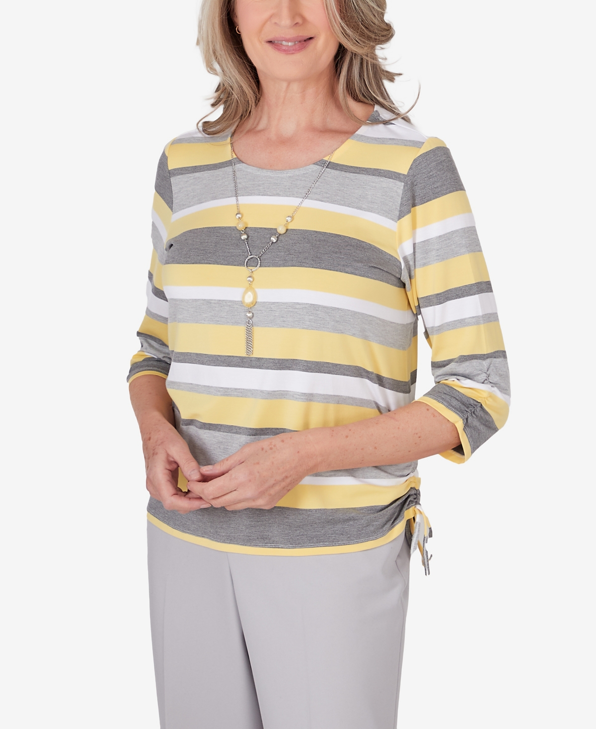 Alfred Dunner Women's Charleston Side Ruching Striped Top