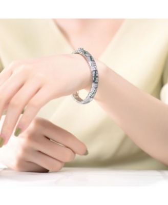 Sterling Silver Blue and Green Clear Cubic Zirconia Link Bracelet